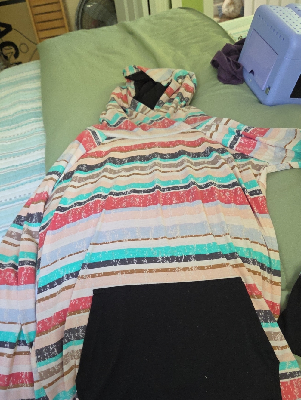 Striped Hooded Pullover Top in Multicolor